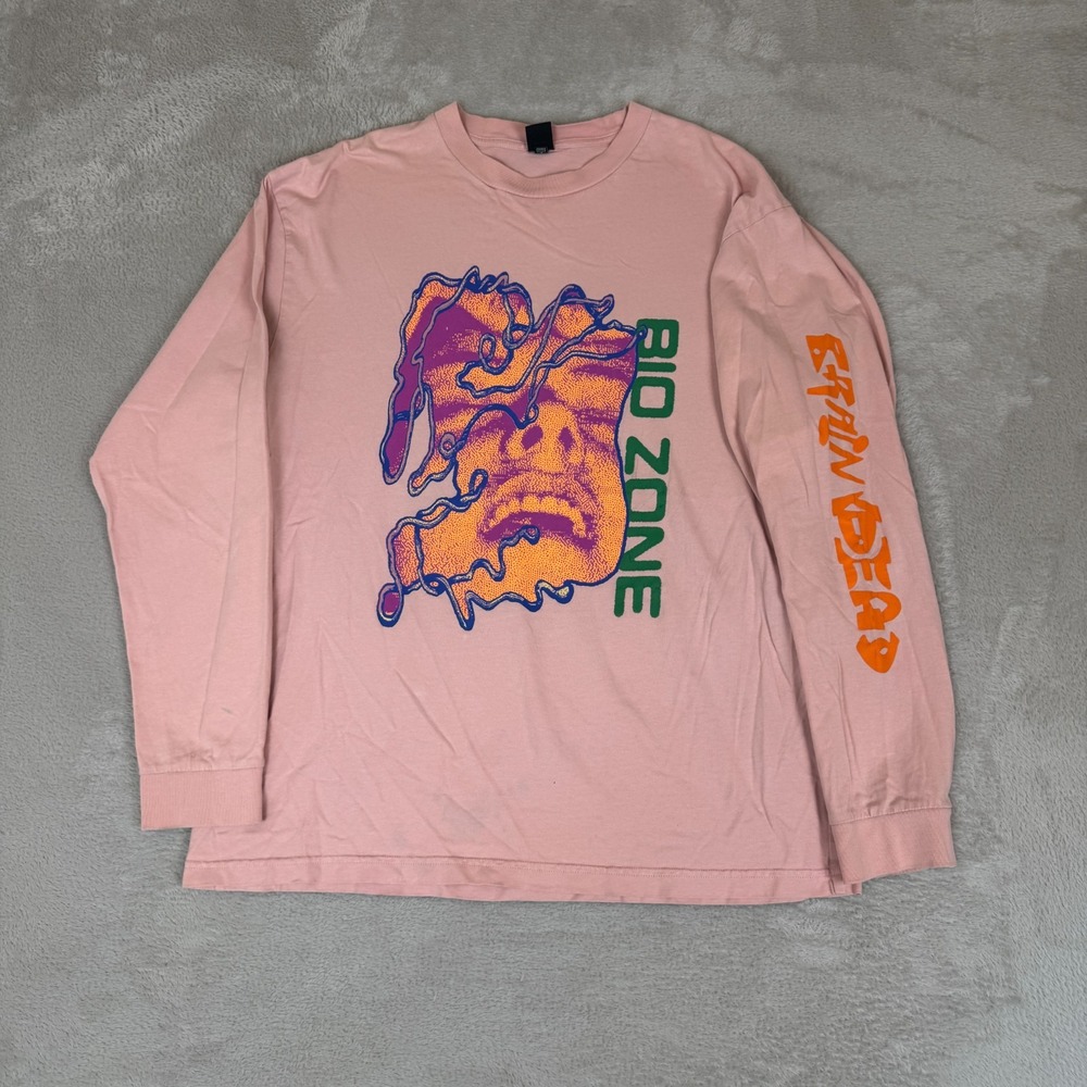 Brain Dead‎ Bio Zone Shirt Pink Mens Medium Pink Preowned Stain Long Sleeve Tee
